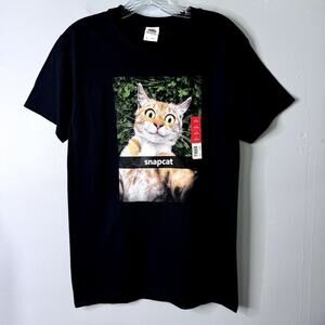 Snapcat Orange Cat Selfie Graphic Short Sleeve Black T-Shirt Men's Sz S (34/36)